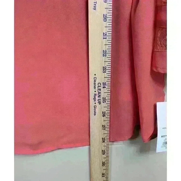 NWT Apt. 9 V-neck Peachy Pink Coral Sheer Lace Bell 3/4 Sleeve Blouse XXL - Picture 10 of 10